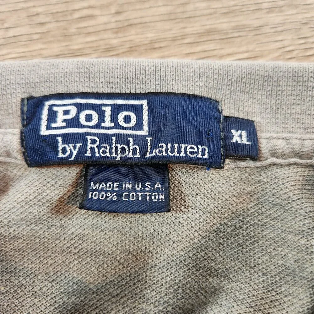 Vintage‎ Polo Ralph Lauren Pique Shirt Men's Large Heather Grey Made in USA 90s